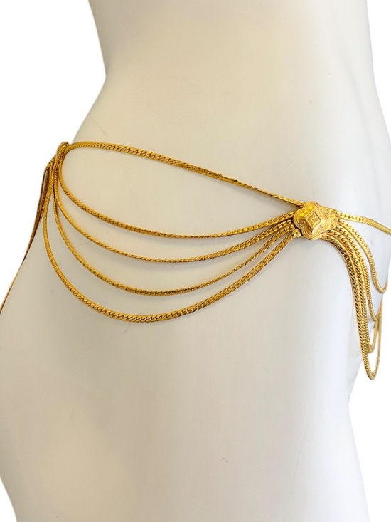 CHRISTIAN DIOR RARE VINTAGE GOLD METAL MULTI STRAND CHAIN BELT main image 8